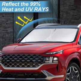 Custom Sunshade for Santa Fe Windshield Sun Shade for 2024 2023-2019 Hyundai Santa Fe, SE, SEL, SEL Plus, Limited, Ultimate Accessories Heat Insulation Cooling Front Window Cover for Windshield