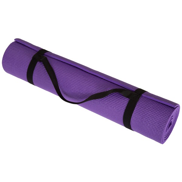 Non Slip Yoga Mat- Double Sided Comfort Foam, Durable Exercise Mat For Fitness, Pilates and Workout With Carrying Strap By Wakeman Fitness (Purple) (80-5135-PURPLE)