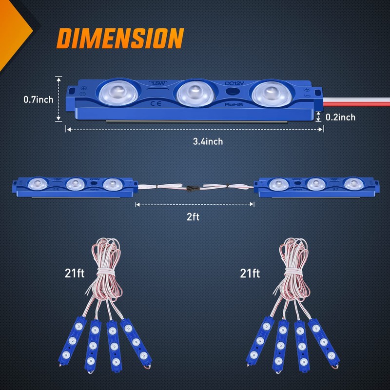 Nilight 8PCS Truck Pickup Bed Light 24LED Blue Cargo Rock