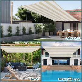 ECOOPTS 10'x14' HDPE Sun Shade Sail Rectangle Canopy Shades for Outdoor Patio Pergola Cover Blockage 95% UV Resistant(Beige White)