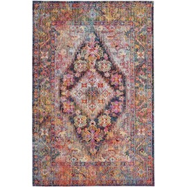 SAFAVIEH Crystal Collection Area Rug - 6'7" x 9'2", Navy & Light Blue, Medallion Distressed Design, Non-Shedding & Easy Care, Ideal for High Traffic Areas in Living Room, Bedroom (CRS507H)