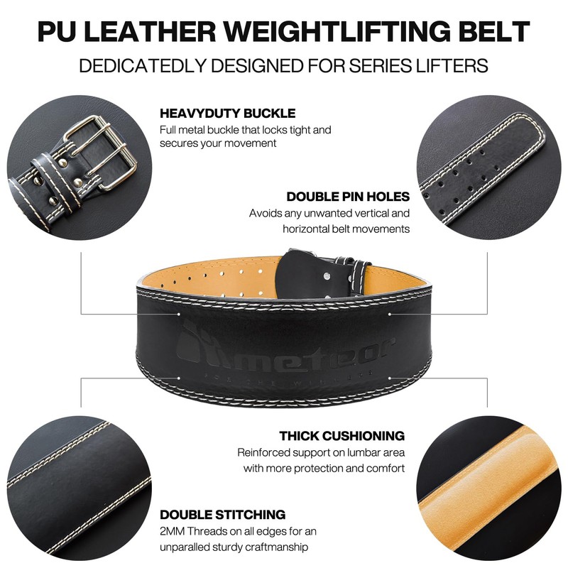 Meteor PU Leather Weightlifting Belt - Self-Locking for Enhanced Support