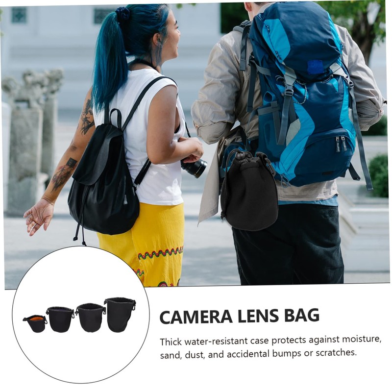 IWOWHERO 4pcs Camera Lens Storage Bag Neoprene Lens Cover Pouch