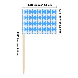 Sunshane 100 Pack Oktoberfest Picks Bavarian Flag Cupcake Topper Picks Toothpick Flags for Oktoberfest Party Decorations, 2.56 x 1.38 Inches (Blue and White)