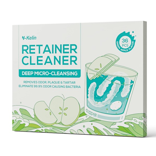 Y-kelin Retainer Cleaning Tablets-36 Tablets Retainer Cleaner 1 Month Supply-New Formulation Apple Flavor Denture,Mouth Guard Cleaner(Apple)