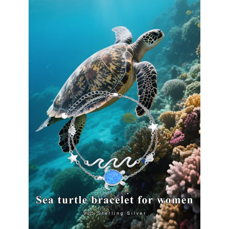 Cargari Sea Turtle Bracelet Anklet for Women 925 Sterling Silver