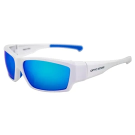 OPTIC EDGE Freelance Sunglasses, Shiny White Frame with Ice Blue Mirrored Polycarbonate Lenses, Medium to Large