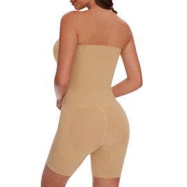 Strapless Shapewear Bodysuit, Tummy Control Shaping Bodysuits Shaper, Seamless Butt Lifter for Under Dress, Coffee, L, beige, S
