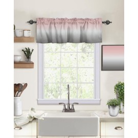 ALAGEO Windows Valances Curtain Pink and Grey Ombre Kitchen Valances Rod Pocket Gradient Gradual Color Window Treatment Short Topper Curtains for Kitchen Bathroom Living Room 1 Panel,54 by 18 inches