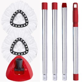 ANREKEYH Spin Mop Head, Base, Handle Replacement for O-Ceda EasyWring Microfiber Spin Mop, 2 Microfiber Mop Refills, 1 Triangle Mop Head Cover and 30-58in Mop Handle Set Combo (White(1 Tank System))