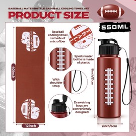 Reallnaive 24 Pcs Sports Water Bottle Cooling Towel Set Include 12 Reusable Sports Squeeze Water Bottle 12 Ice Towel Breathable 40"x12" Cooling Towels for Soccer Team Gift(Football)