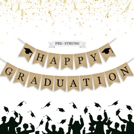 Graduation Decorations Class of 2025 Burlap Party Banner Pre-strung Vintage Decorations Congrats Grad Bunting Banner Party Supplies for High School College Graduation Photo Props Indoor Outdoor Party