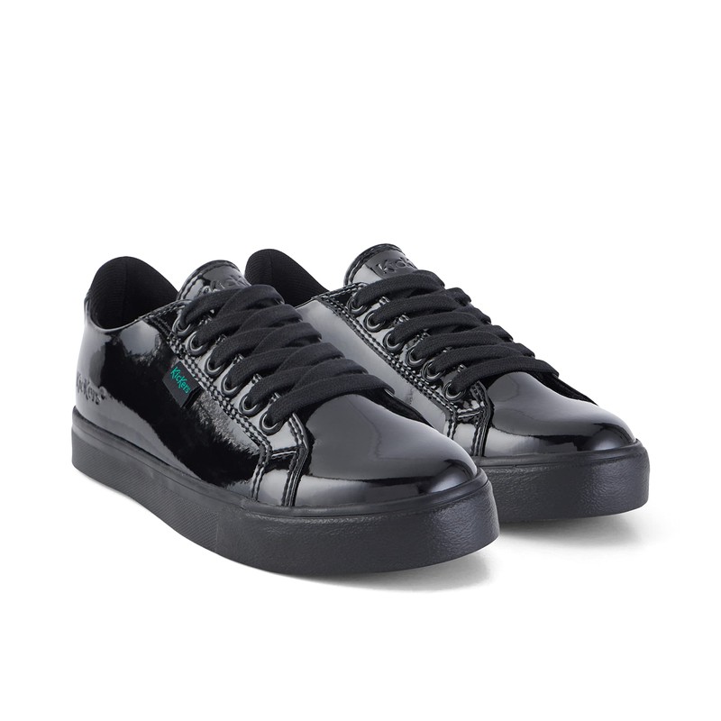Kickers Junior Girl's Tovni Lacer Patent Leather Trainer, Patent Black,