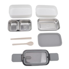 Bento Box 304 Stainless Steel Microwaveable with Chopsticks and Spoon Double Layers Lunch Container for Adult Work Three Divisions