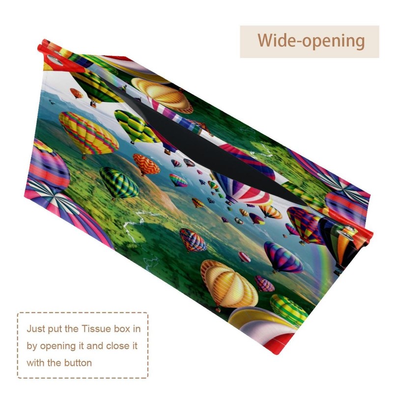 2 Pack Tissue Box Cover Holder, Air Balloons Rectangle Leather