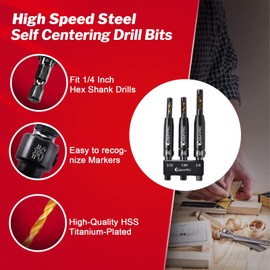 ColumPRO 3-Piece 3-Piece Drill Guide Set, HSS Hinge Drill, Titanium-Coated Countersunk Drill Bit Set for Window Woodworking Pilot Hole Drill Bit No. 6 (3/32 Inch), No. 8 (7/64 Inch), No. 10 (1/8 Inch)