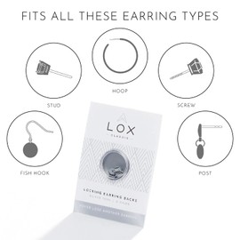 Lox Secure Locking Earring Backs for Women - Safe & Easy to Use Hypoallergenic Earings - Ideal for All Stud Earrings - Pack of Two - Silver