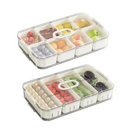 TUZZAN Timed Compartment snack container, 2 Packs of 4&8 Compartment Stackable Refrigerator Organizer Bins with Lids, Clear Divided Serving Tray with Lid, Storage for Food, Vegetables, TFSC003