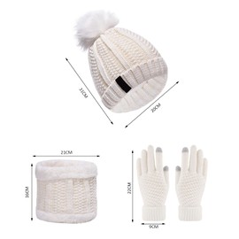 MAXQUU 1 knitted set, including knitted hat, scarf and gloves, warm and fashionable in winter, perfect windproof and warm. (White)