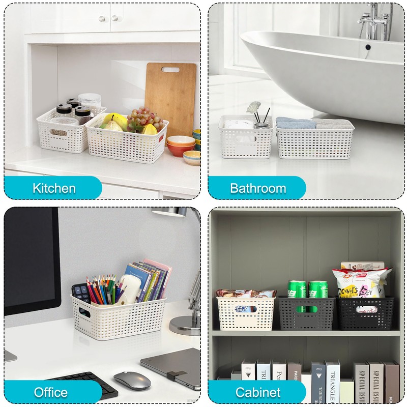 6 Pack Plastic Storage Baskets with Handles,Stackable Organizer Bins for