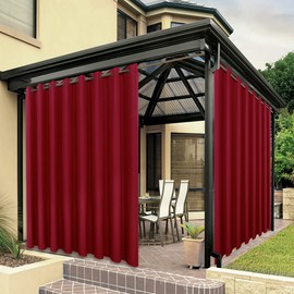 BONZER Waterproof Outdoor Curtains for Patio Porch Pergola Cabana Thick Privacy Wide Grommet Indoor Curtains for Bedroom Living Room, 1 Panel, 110W x 95L inch, Red