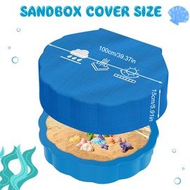 Humtudeit Sandpit Cover, 100 x 15 cm, Shell Sandpit Tarpaulin, Sand Shell with Lid, Round, Blue, Sandpit Tarpaulin, Sand Shell Cover, Waterproof Protective Cover for Water Shells and Sand
