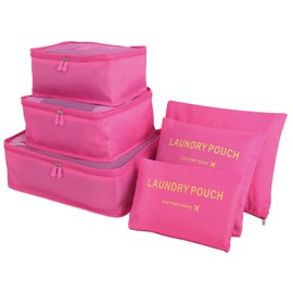 Teynewer 6PCS Travel Organiser Packing Bags Packing Cubes Set Durable Travel Luggage Organisers Suitcase Storage Bags Compression Pouches for Travel Accessories, Rose