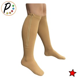 Presadee Petite Original - Calcetines de compresión con cremallera firme (20-30 mmHg, color beige, talla 2XL)