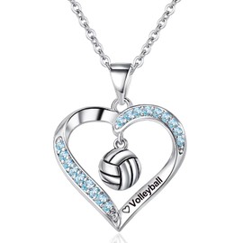 QUEENMOMENT Volleyball Necklace for Teen Girls, Volleyball Birthstone Necklace Sport Birthday Gifts Jewelry for Team Little Kids Girl Women Daughter Granddaughter Niece March