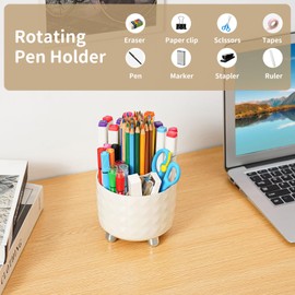 Marbrasse Desk Organizer, 360-Degree Rotating Pen Pencil Holder for Desk, Desk Organizers and Accessories with 5 Compartments Pencil Organizer (Milky white)