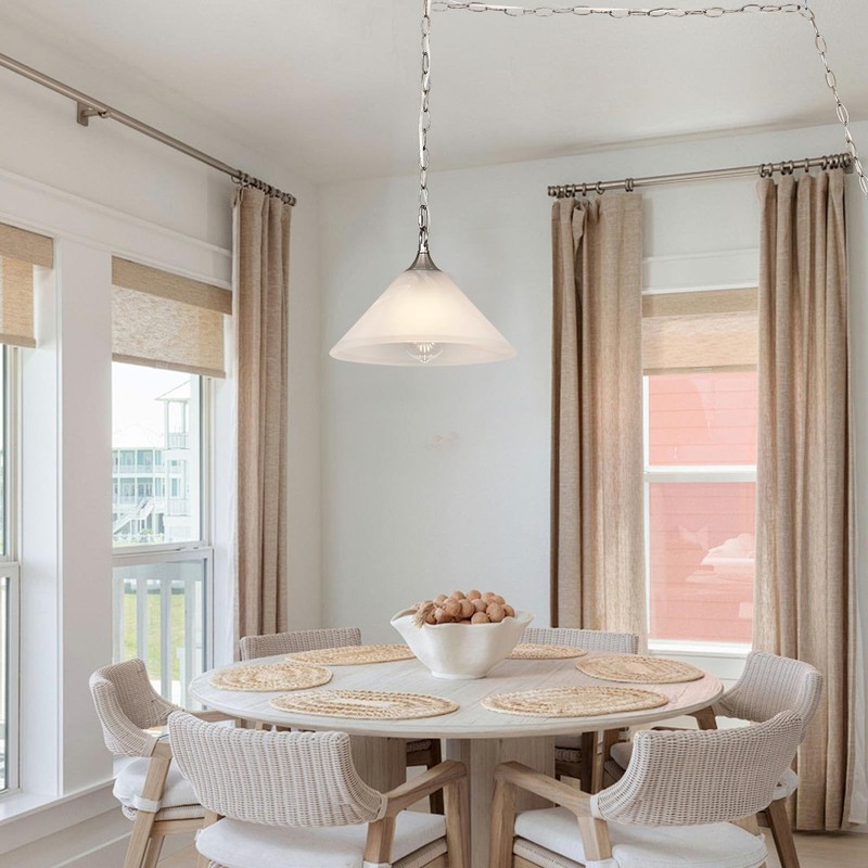 KLOSM Plug in Pendant Light Alabaster Glass Dome Shade Hanging