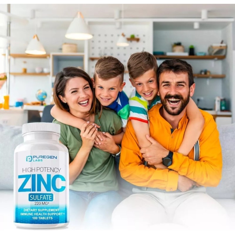 Puregen Labs Zinc Sulfate 220 mg Dietary Supplement 100 Tablets