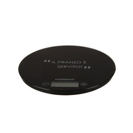 KASANOVA 1 digital kitchen scale, round black lettering, ABS plastic, glass, electronic components, blacks