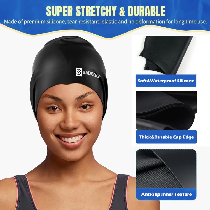 𝐒𝐚𝐝𝐨𝐝𝐨 Swimming Cap Extra Large,Pack 2PCS Swim Cap For Long