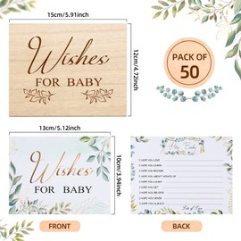 Junkin 50 Pack Baby Shower Advice Cards and Wood Keepsake Box Advice Cards Wishes for Baby Shower Games Invitations Gifts, 5 x 4 Inch(Leaves)