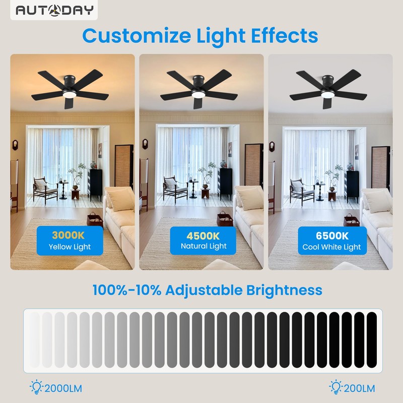 Autoday Ceiling Fans with Lights, 42 Inch Low Profile Ceiling