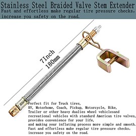 Extensión de Vástago de Válvula, 4 piezas de 7 pulgadas/180 mm de extensión de vástago de válvula trenzada de acero inoxidable doble flexible, 6 piezas de adaptadores de válvula de latón de 45, 90