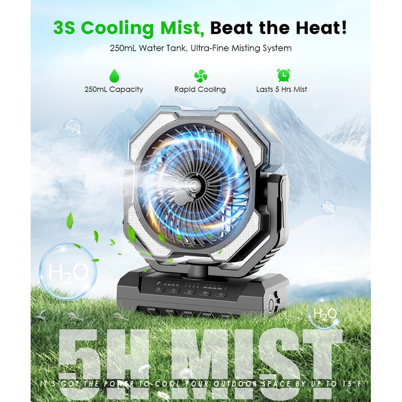 Camping Misting Fan - 30000mAh Portable Battery Powered Fans with