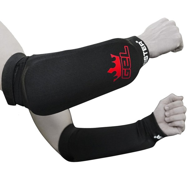 Meister MMA Elastic Forearm Guards w/Integrated GEL Padding (Pair) - Black - Large/X-Large