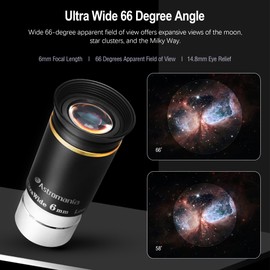 Astromania Telescope Eyepiece 1.25 inch HD Fully Multi Coated Telescope Accessory, 66 Degree Ultra Wide Angle Eyepiece for Astronomy Telescope, Long Eye Relief HD 6mm Wide Angle Telescope Eyepiece