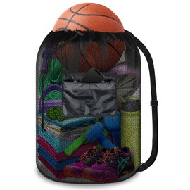 BROTOU Drawstring Bag Heavy Duty Mesh Bag Gym String Bags with Pocket Sport Equipment Bags for Swimming Yoga Beach Laundry (5, 18" x 28")