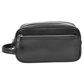 Kulturbeutel aus echtem Leder, mittelgroß, Reise-Dopp Kit, Organizer, Stil Oslo, Schwarz, Schwarz , M, Leder-Dopp-Set