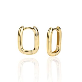 Gold Oval Hoop Earrings Pair 925 Sterling Silver - Small Oval Earrings Gold - Hoop Earrings 18K Gold Plated - Minimalist Earrings - Small Hoop - Gift Idea, Silver, No Gemstone