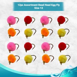 Feeder Creek Bead Head Fly Fishing Flies |12pc Variety Trout Salmon Eggs by Fishing Assortment | Size 12 Trout Flies (12, 4 Color Combo)
