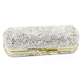 Bling Rhinestone Crystal Lipstick Case Holder Bolsa Organizador de cosméticos para mujer Kit de joyería de lápiz labial (plata)