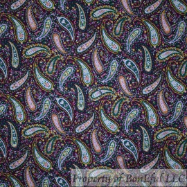 Signature BonEful Fabric FQ Cotton Quilt Navy Blue Red White Flower Paisley American Print