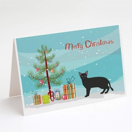 Russian White Black #1 Cat Merry Christmas Greeting Cards and Envelopes Pack of 8