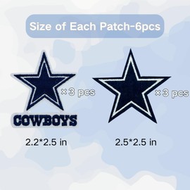 6pcs Cowboys Stars Iron on/Sew on Embroidery Patches,Rugby Applique Repair Fashion Accessories Collection Stickers for DIY Clothing Jacket Jeans Backpack Hats Vests Bags