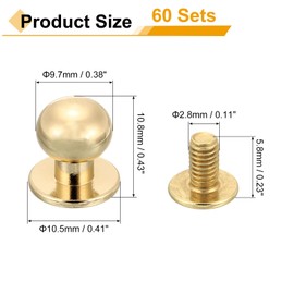 QUARKZMAN Pack of 60 7 mm Chicago Screws Round Head Button Leather Craft Rivets for DIY Leather Craft Decoration Handbag Shoes Belt Repair, Light Gold