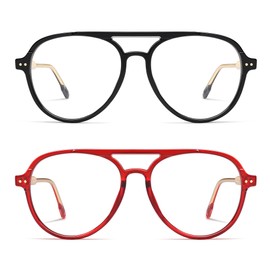 AMOMOMA Retro Blue Light Aviator Reading Glasses for Women Men,Vintage Computer Reader Frame 2.0 1.5 AM6155 C1+C5 2.0 X